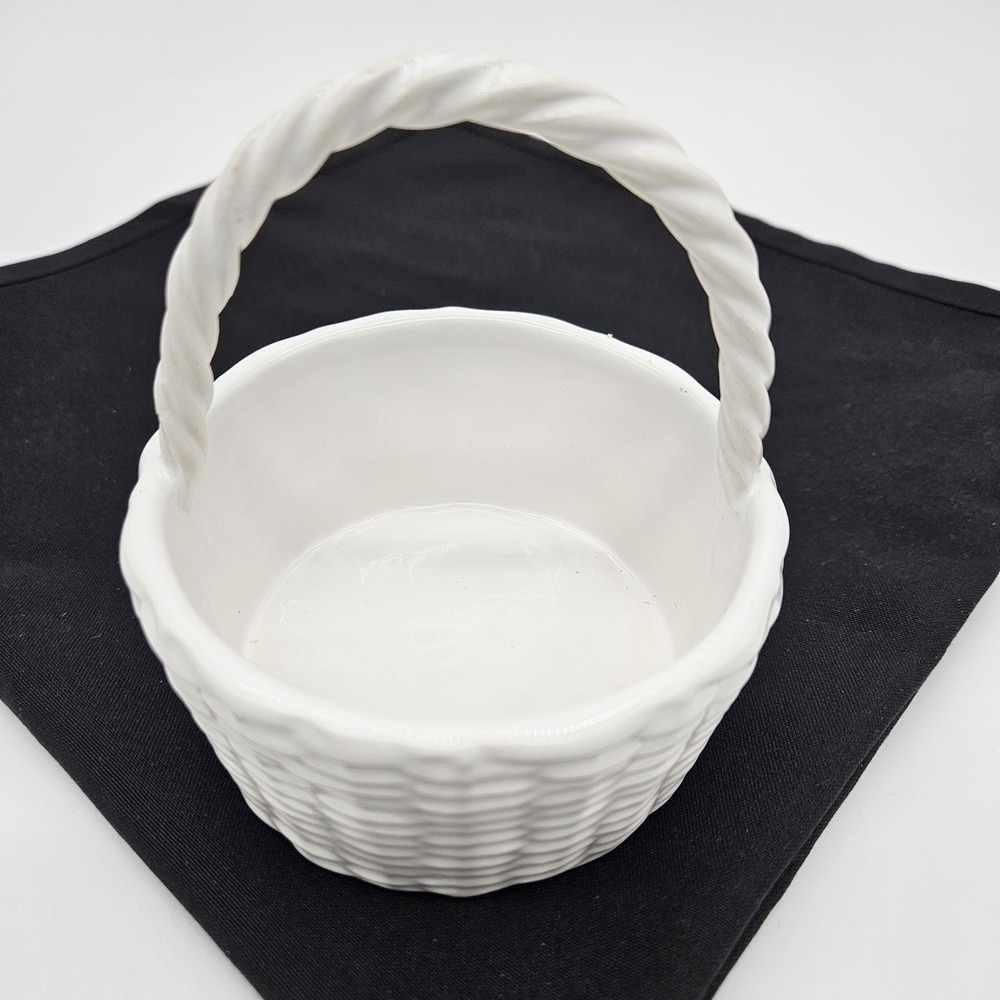 Vintage Ceramic Basket Woven Design Made In Portugal